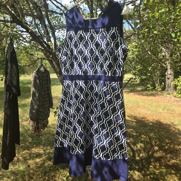 Lands End Blue And White Dress Sz 14 - Picture 3 of 10